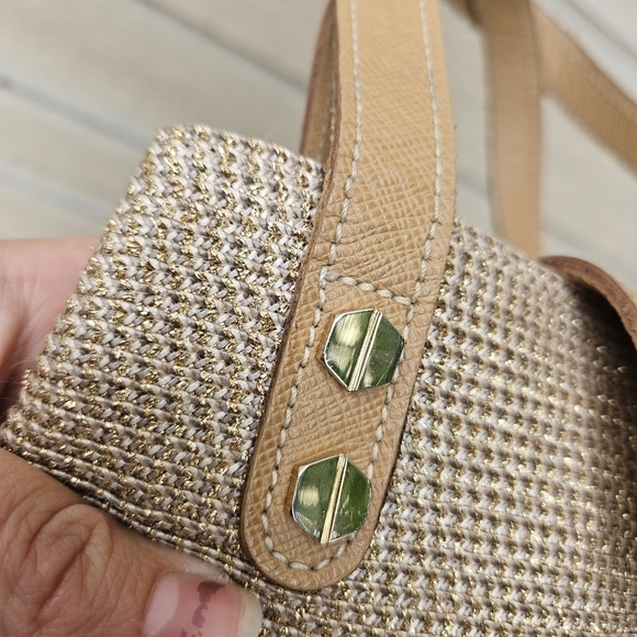 Eric Javits beige straw top handle bag with gold metallic flecks FLAWED - Picture 6 of 14